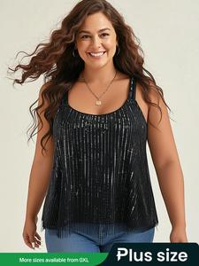 【Plus Size】 Glitter Sequins Tank Top, Elegant Sleeveless Top for Party Club Dating, Women's Plus Clothing for Summer