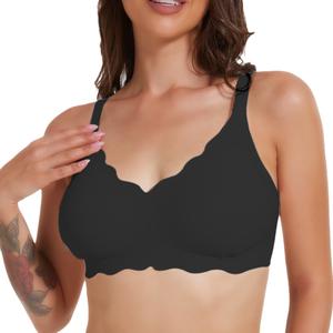 Seamless Scalloped Bras for Women No Underwire Wireless Push Up Bra Soft Support Full Coverage Comfort Everyday Bra-Womenswear