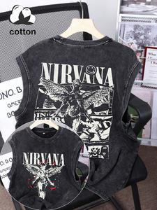 90s Grunge Dark Angel Graphic Print Cotton Vintage Distressed Men's Fitted Tank Top Vest, Crew Neck Casual Fashionable Sleeveless Top, Men's Summer Clothing