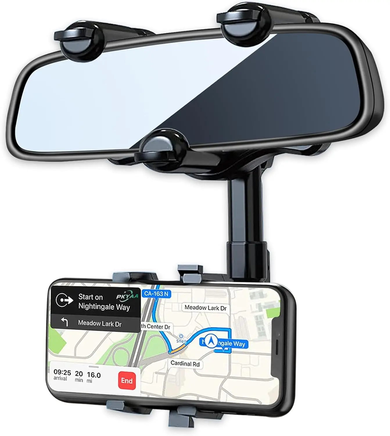 VAVAGOODS car phone holder, rearview mirror phone holder, 360° rotatable, adjustable arm length, suitable for 4-7 inch smartphones