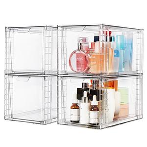 Vtopmart 4 Pack Stackable Storage Drawers,Clear Acrylic Drawer Organizers with Handles, Easily Assemble for Bathroom,Kitchen Undersink,Cabinet,Closet,Makeup,Pantry organization and Storage