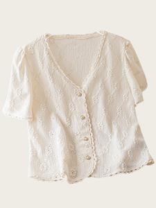 Women's Plain Short Sleeve Button Blouse, Casual Basic Top for Daily Wear, Ladies Clothes for All Seasons, Womenswear