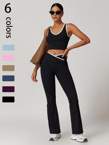 Women's Tank Top & High Waist Flare Leg Pants Tracksuit Set, Breathable Sleeveless Top & Bell Bottom Trousers, Ladies Sportswear for Indoor Outdoor Wear, Yoga Sets, Workout Clothes, Gym Exercise Activewear, Summer Sportswear, Sporty Breathable Outfits