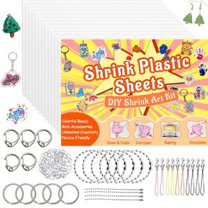DIY Shrinky Dinks Keychain Kit, Includes 12 Sheets & 160 Keyring Accessories, Perfect for Handmade Crafts, Kids Art Activities, Party Favors