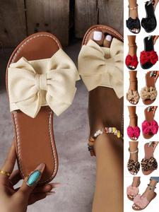 Women's Bow Decorated Slip on Flat Sandals, Simple Plain Lightweight Non-slip Sandals for Summer, Casual Home Sandals for Outdoor Beach