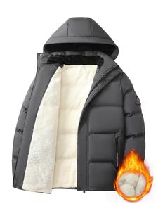 Men's Solid Patched Pocket Zipper Thermal Lined Hooded Jacket, Casual Regular Fit Long Sleeve Warm Outerwear for Fall & Winter, Men's Clothes for Daily Wear