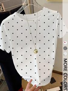 Women's Casual Polka Dot Loose Fit Daily Wear Cute Round Neck Short Sleeve T-Shirt, Comfortable Summer Top, Perfect for Everyday Use