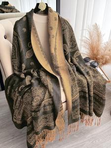 Women's Boho Style Paisley Print Long Scarf, Casual Trendy Tassel Design Shawl for Daily Wear, Fashion Accessories for Women & Girls