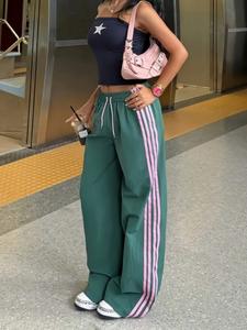 Women's Fashion Casual Pants, Loose Fit Colorblock Striped Sweatpants, Comfortable High Waist Joggers for Daily Wear