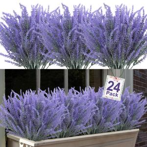 Artificial Lavender, 24pcs/set Lifelike Fake Plant, Faux Lavender Plant, Fake Flowers for Home Wedding Kitchen Garden Patio Window Box Office Table Centerpieces, Decor