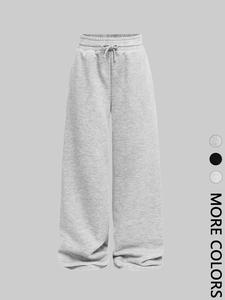 Women's Solid Color Wide Leg Sweatpants with Drawstring Waist, Breathable Outdoor Running Pants for All Seasons, Fitness and Commuting Wear