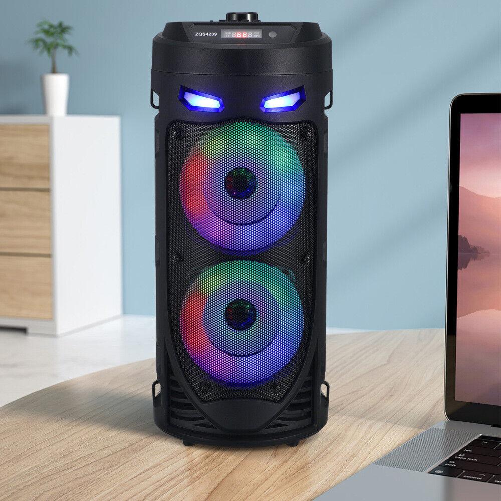 Portable Bluetooth 5.0 Party Speaker with Sub Woofer Heavy Bass Sound System MIC LED Lighting USB FM Radio Karaoke Input Adjustable Strap for Outdoor Use TWS Function UK Seller Fast Delivery Card Audio - Stereo, Cable Smartphone Colorful Remote Control