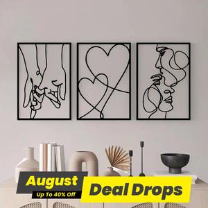 Abstract Line Heart Pattern Metal Wall Art, 3pcs/set Modern Wall Decor, Wall Hanging Decor for Home Living Room Bedroom, Ornaments, Decoration, Room Accessories, Home Decor Supplies, Geometric Print, Artistic, Gift, Design