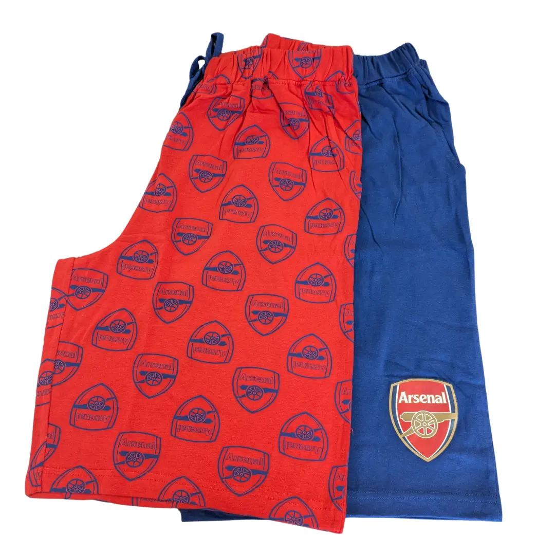 Arsenal FC 2 Pack Mens Loungewear Shorts - Football Adult Nightwear Sleepwear Gunners Pyjama Pjs Menswear Pajamas