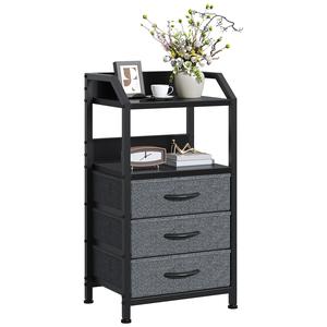 Glowlite Bedside Table with Shelves and 3/2 Fabric Drawers, Wooden Nightstand with Metal Frame and MDF Top, End Table for Bedroom or Living Room