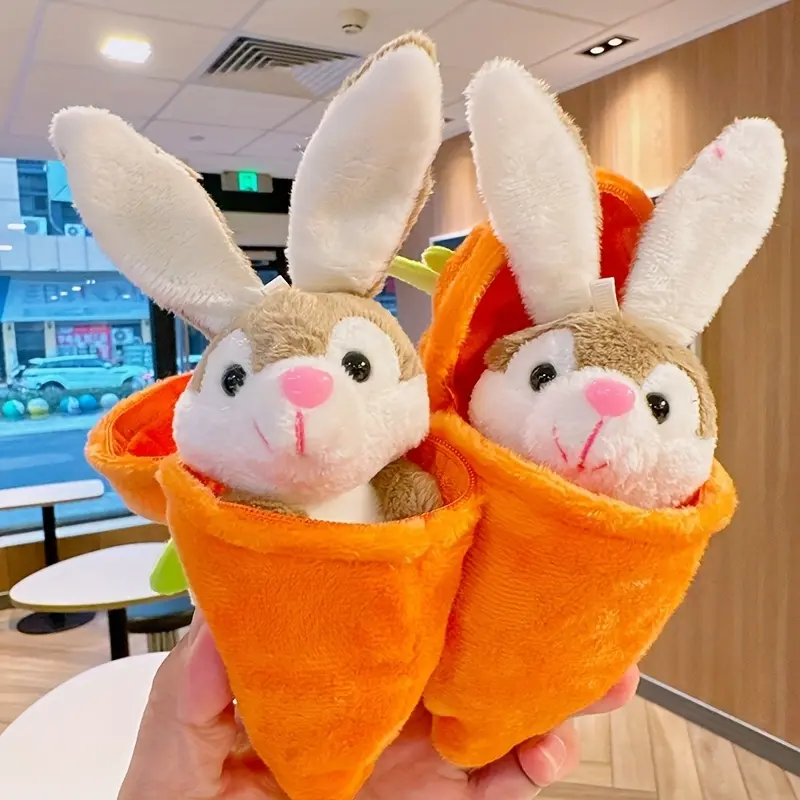 Easter Bunny Plush Toy with Zipper Carrot Hideout - Soft Orange Polyester Stuffed Animal, Cute White Rabbit with Green Accents, Perfect Gift for Birthdays, Easter & Holidays, Cozy Sofa Couch Decor