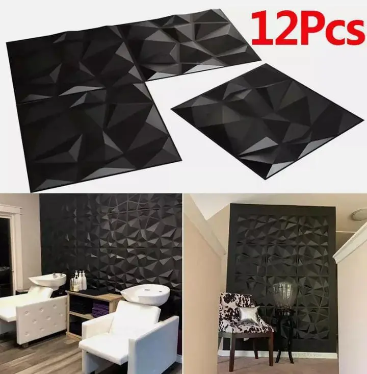 3D Wall Panels for Interior Wall Decor, Modern Diamond Textured Accent Wall Paneling for Gaming Living Room TV Wall Background, 12 x 12 inch Black Decorative Stickers Ornaments White Lightweight Tape Water Proof Lightweight Tape Water Proof Tape t