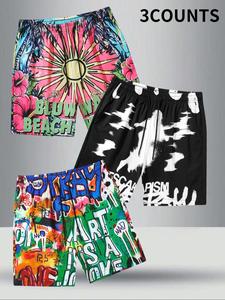 Men's All Over Print Shorts, Casual Comfy Breathable Beach Shorts for Summer, Men's Bottoms for Beach Vacation