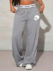 Women's Cartoon Skeleton Print Pocket Sweatpants, Casual Comfy Jogger Pants for Daily Wear, Ladies Bottoms for All Seasons, Trouser, Casual Streetwear Trousers