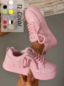 Women's Fashionable Lace Up Platform Sneakers, Casual Comfortable Sports Shoes for Daily Wear, Female All-match Round Toe Shoes for Daily Wear
