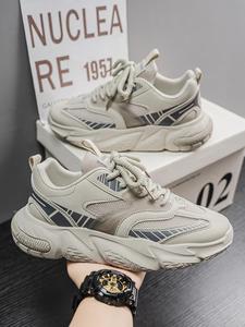 Men's Fashionable Patchwork Design Lace Up Sneakers, Casual Breathable Comfortable Sports Running Shoes, Trendy All-match Sneakers for Daily Wear, Closed