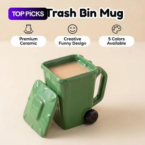 Creative Trash Can Design Coffee Mug, 1 Count Ceramic Drinking Cup with Lid & Spoon, Drinkware for Home Office Use, Gift for Friend, Tumbler