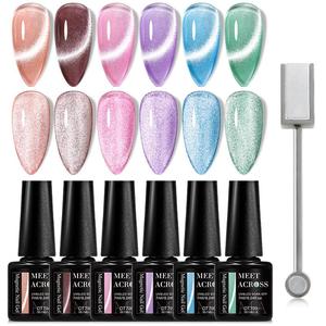 Glitter Cat Eye Gel Nail Polish Set, 6 Counts Sparkling Nail Varnish with 1 Magnetic Stick, Glossy Finish Soak Off UV LED Nail Art Kit, Uv Light Gel, Nail Polish, Nail Care Nail Supplies, Nail Manicure