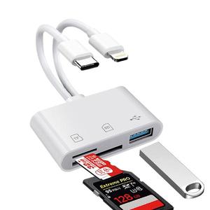 5 in 1 SD Card Reader for iPhone,iPad,Android – Dual USB C & Lightning Adapter, Supports SD/MicroSD/USB 3.0, Fast Transfer, Plug & Play, No App Needed(128/32GB storage card option available)