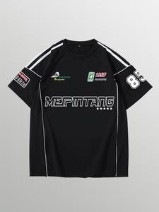 Men's Solid Short Sleeve Motorcycle Print Tee, Loose Casual Fashion Round Neck T-shirt for Summer, Men's Top for Daily Wear, Tropical