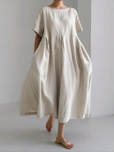 Women's Plain Pocket Detail Linen Dress, Casual Sleeveless Maxi Dress for Daily Wear, Ladies Clothes for All Seasons