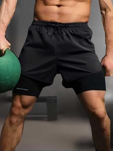 Men's Regular Fit 2 in 1 Double Layer Shorts, Casual Comfy Breathable Gym Workout Shorts for Summer, Men's Bottoms for Indoor Outdoor Wear