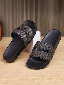 Men's Fashionable Brown Color Pu Leather Slides, Casual Comfortable Home Non Slip Slippers, Summer Beach Open Toed Slipper Shoes for Daily Wear, Lightweight Breathable Slippers, Trending Sandals, Footwear, Shoe, Easy To Wear
