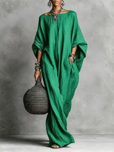 2026 European and American Style Goddess Aura Round Neck Solid Color Unique Design Women's Dress, Elegant and Stylish Fashion Apparel