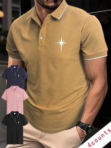 Men's Regular Fit Star Print Polo Shirt, Casual Short Sleeve Collared Top for Summer, Fashion Men's Clothes for Daily Wear