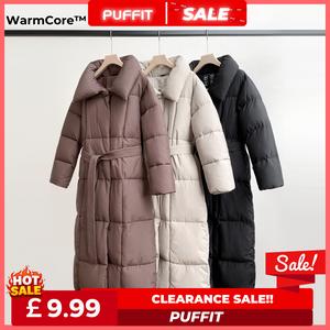 [Clearance] PUFFIT WarmCore Premium Extra Long Belted Premium Puffer Jacket Water Repellent Double-open Zip Puffer Jacket Womenswear Coats