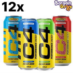 C4 Performance Energy Drink – 12 x 500ml Cans | Explosive Energy in 4 Flavour Variations Sugar Beverage Sport