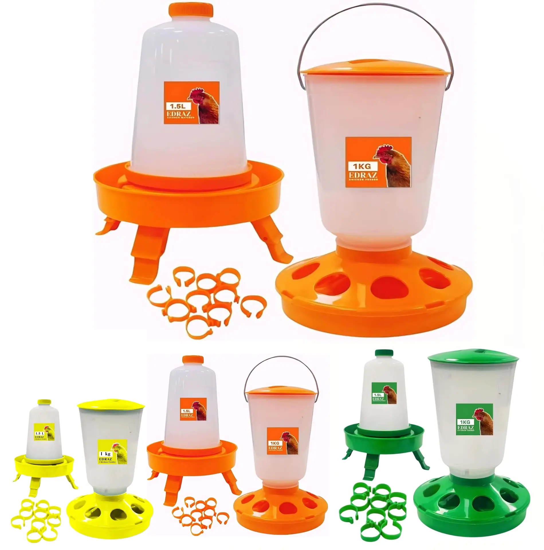 Adjustable Poultry Feeder & Drinker Set 1KG/1.5L | Durable Chicken Food & Water Dispenser | Easy Installation, Anti-Spill Design, Ideal for Hens, Chicks & Small Birds- 10 Chicken Rings