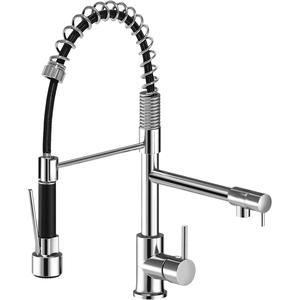 Kitchen Faucet with Pull-Down Spray Head, Stainless Steel Single Handle Cold Hot Dual Control Spring Tap, Ideal for Kitchen RV Camper Laundry Room, Pull Out Faucet