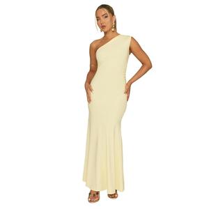 Lyon Womenswear Rebellious Fashion One Shoulder Ruched Maxi Dress