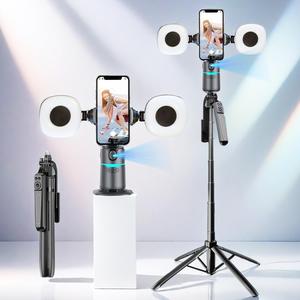 360-Degree Rotatable Face Tracking Smart Selfie Stick Gimbal, Portable Foldable Phone Stabilizer with 2 Fill Light & Tripod, Selfie Accessories for Video Recording, Folding, Gifts for Girl