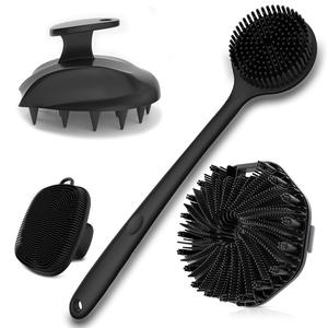 Silicone Body Care Brush Set, 4-Piece Long Handle Back & Face Brushes, Bath Brush, Hairbrush & Shower Cleaning Brush, Professional Skincare Tools for Home & Travel Use