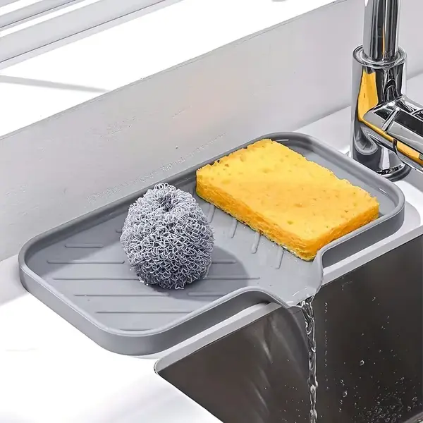 Versatile Sink Silicone Tray: Efficient Soap & Sponge Storage Organizer