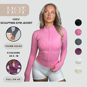 [HouseOfTrendz] LULU Sculpting Gym Jacket - Full Zip Up Women's Quick Drying, Breathable, Sports, Compression Jacket with Thumb Holes, Stretch, Long Sleeve, Slim Fit Streamline Outerwear Sports Top for Casual, Yoga, Pilates, Active Wear