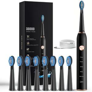 Adult Sonic Electric Toothbrush, Smart Electric Toothbrush, Rechargeable Toothbrush, 1 Main Unit + 8 Replacement Brush Heads, Multi-layer Soft Nylon Bristle, 5 Cleaning Modes, Deep Cleaning of Oral Teeth, IPX7 Super Waterproof, Fast Charging, Holiday Gift