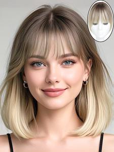 10 Inch Short Straight Hair Topper with Bangs, Gorgeous Fluffy Extensions for Women, Synthetic Extensions for Party, Daily Use