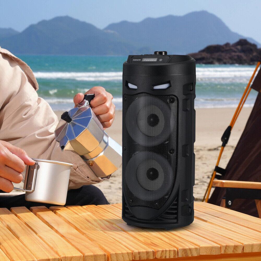 Portable Bluetooth 5.0 Party Speaker with Sub Woofer Heavy Bass Sound System MIC LED Lighting USB FM Radio Karaoke Input Adjustable Strap for Outdoor Use TWS Function UK Seller Fast Delivery Card Audio - Stereo, Cable Smartphone Colorful Remote Control