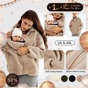 Pwest MAMA Women Before & After Babywearing Fleece Jacket Soft Teddy Fleece, Long sleeve Zippered Jacket with Pocket, Detachable Babywearing Panel, Winter Warmth, 2 in 1 Design Maillard Color BlackFriday