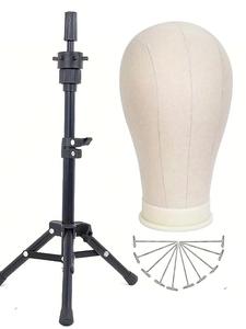 22 Inch Wig Head Model with Wig Stand, Humanoid Canvas Head for Wig Display, All Seasons Use, No Ca Prop 65 Warning, Mannequin Head Stand