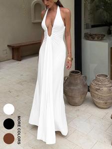 Women's Plain Halter Neck Dress, Elegant Sleeveless Dress for Party Club Dating Wear, Ladies Summer Formal Clothes