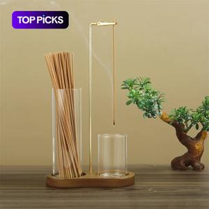 2 in 1 Incense & Candle Holder, 1 Count Wooden Base Incense Burner with Removable Glass Ash Collector, Home Decor Ornament for Living Room Bedroom